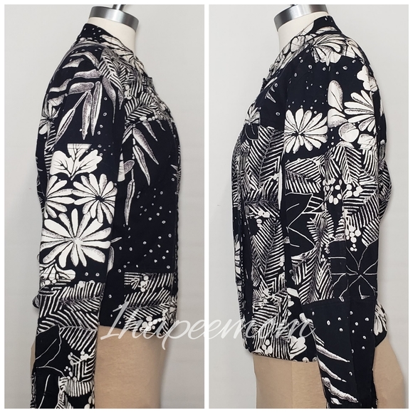 Chico's Jacket Stretch Denim Floral Black White - Picture 3 of 8